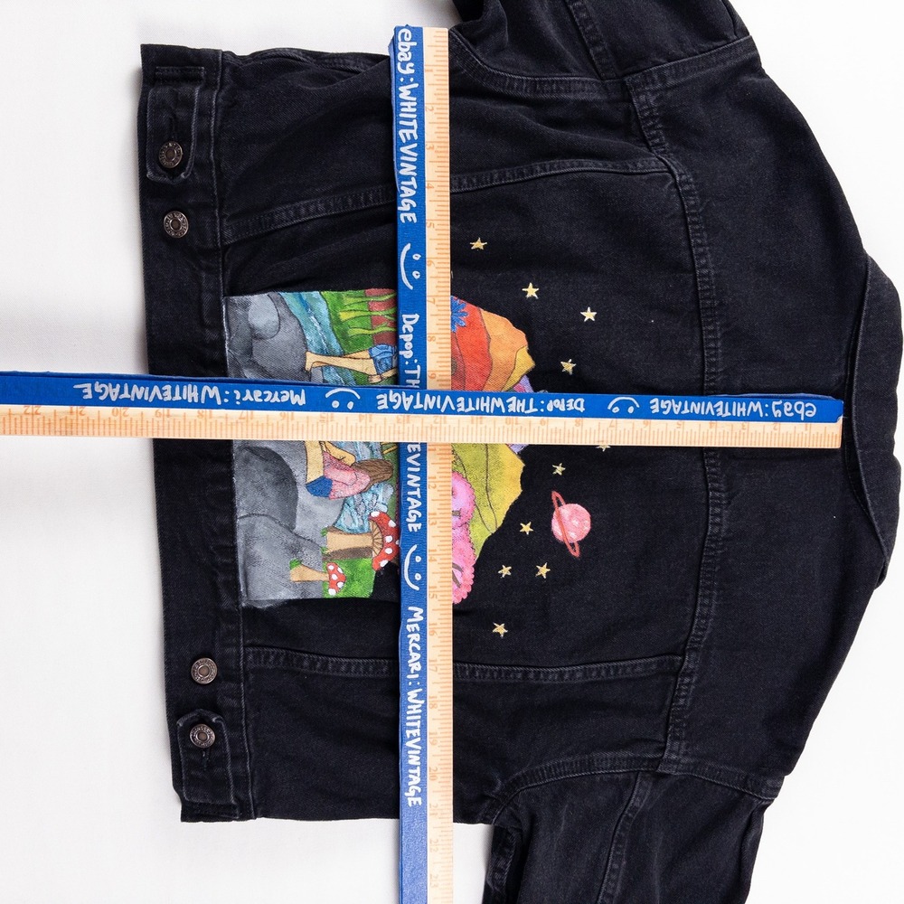 Levis Denim Jacket Womens M Black Custom Painted‎ Alien Mushroom Nature Pride - Picture 7 of 9